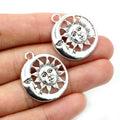 Silver Tone Sun and Crescent Moon Face Pendant Charms view 4