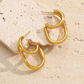 Geometric C-Shape Hoop Earrings Stainless Steel Gold Silver view 1