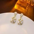 Gold Enamel Geometric Teardrop Drop Earrings Black Wine view 2