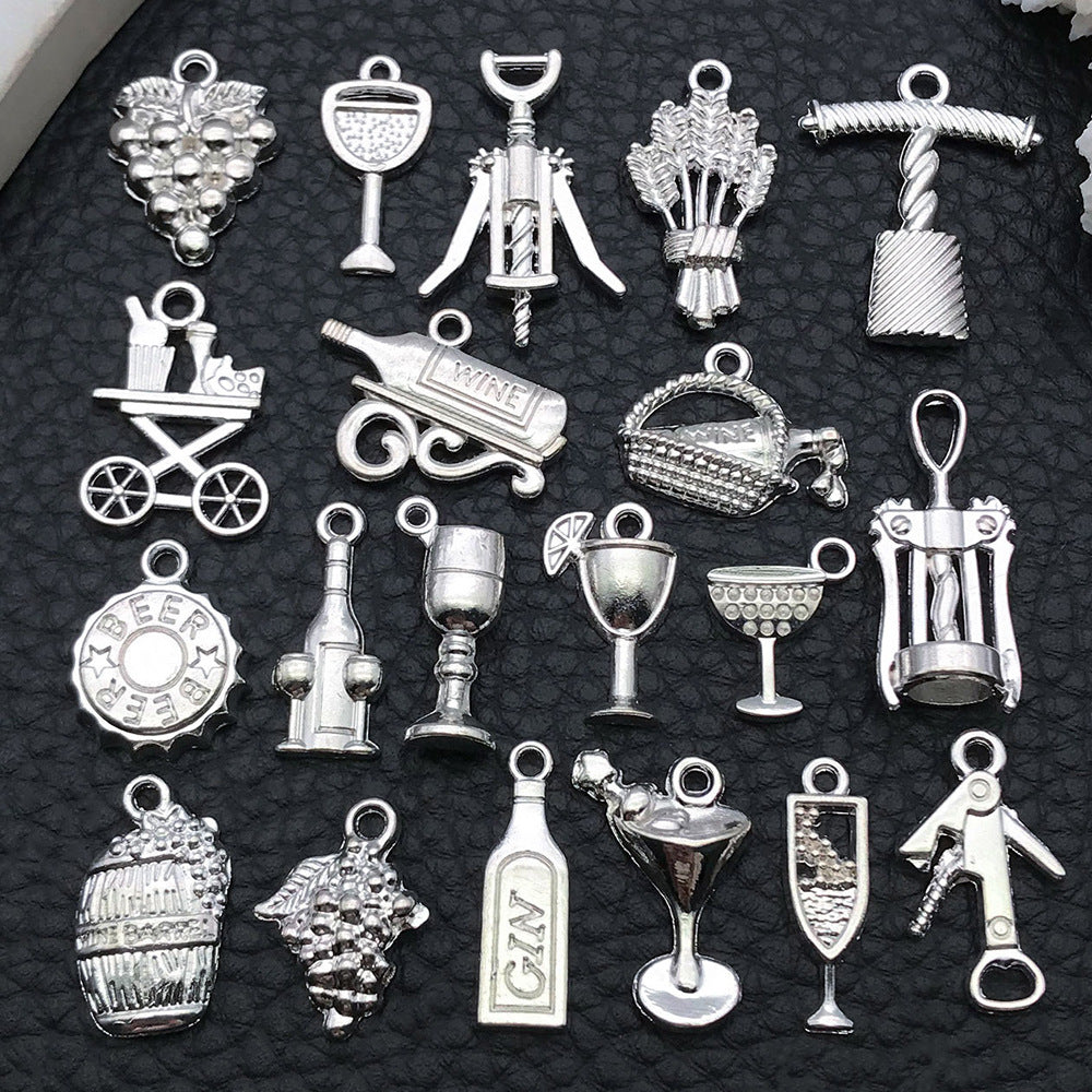 Bright Silver Zinc Alloy Red Wine Bottle charm pendant for DIY bracelet necklace making