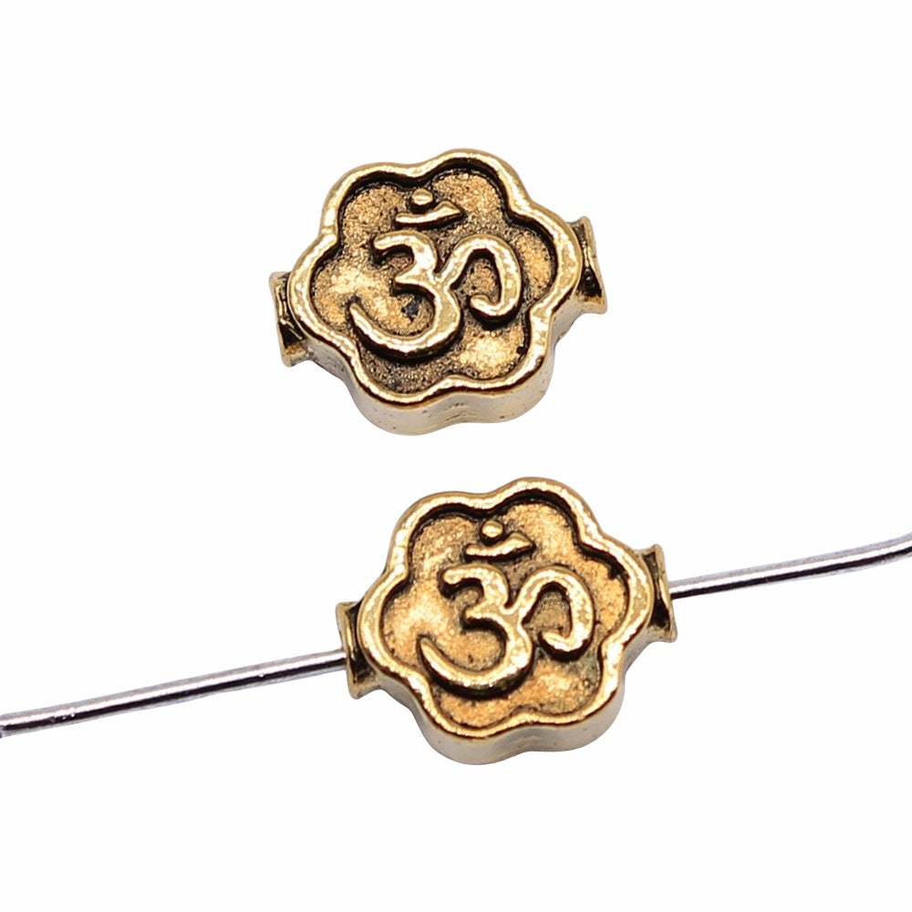 8x4mm 0.75g Antique Gold Zinc Alloy OM Flower Loose Metal Beads for Bracelet Jewelry Making