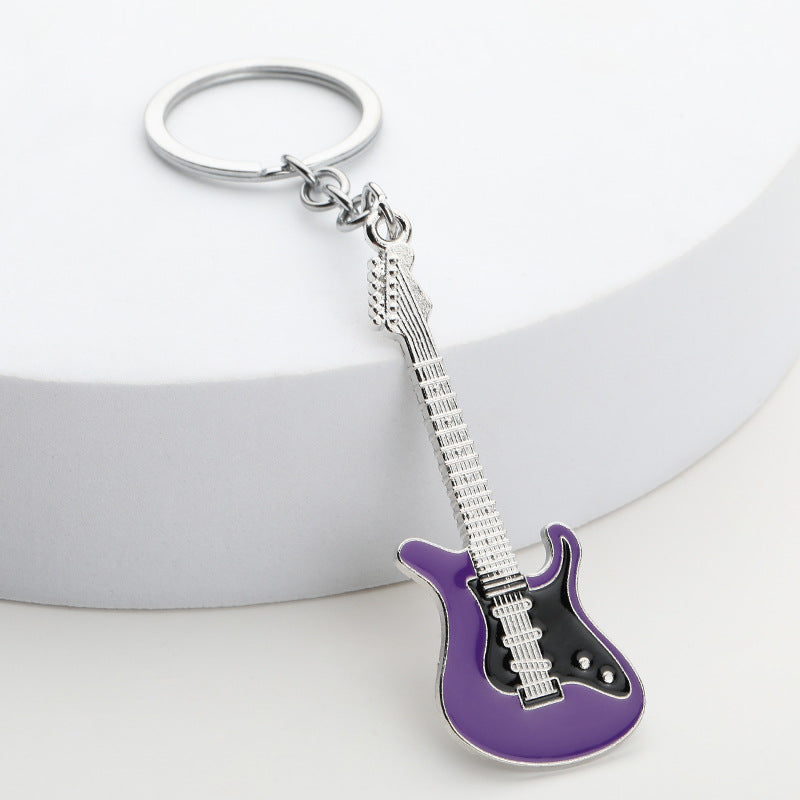 Painted Metal Guitar Keychain Musical Instrument Bag Charm