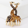 Enamel Twin Giraffe Brooch Gold Tone Hugging Pair Pin view 2