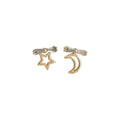 Gold Tone Crescent Moon And Star Asymmetric Drop Stud Earrings view 5