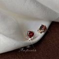 Gold Red Heart Zircon Stud Earrings Clear Accent Cluster view 4