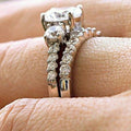 Silver Tone Round Halo Two Ring Set with Clear Stones view 4
