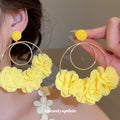 Fabric Flower Hoop Earrings in Seven Bright Colors view 3