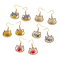Cat Head Resin Dried Flower Dangle Earrings Gold Hooks 4 Styles view 5