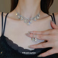 Teardrop Crystal Necklace In Gold Tone Red Or Silver Tone Clear view 3