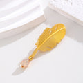 Gold Tone Feather Pearl Look Metal Brooch Pin 5.8 x 1.8 cm view 3