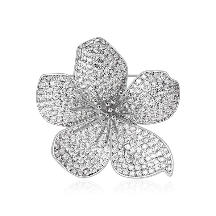 Pavé Five Petal Flower Brooch Decorative Lapel Pin