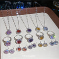 Silver Round Crystal Necklace Ring Stud Sets 5 Colors view 1