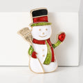 Enamel Snowman Brooch Top Hat Broom Red Green Scarf Accent view 4