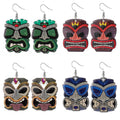 Silver Tone Printed Acrylic Large Face Mask Hook Earrings in Four Colors view 1