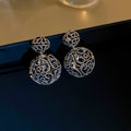 Gunmetal Filigree Double Circle Drop Stud Earrings view 6