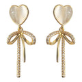 Heart Cat Eye Glass Studs Gold Zircon Bow Drop Earrings view 5
