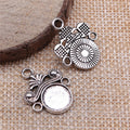 Round Cabochon Earring Connector Setting in Antique Bronze and Antique Silver Metal view 2