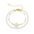 Gold Pearl Dual Layer Camellia Enamel Bracelet Two Piece Set view 5