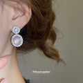 Crystal Halo Oval Stud Earrings In Pink And Green In Silver Tone view 4