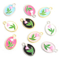 Enamel Tulip Oval Jewelry Components For DIY Earrings And Bracelets Charms view 5