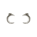 Silver Tone Polished Double Ridge Crescent Moon Stud Earrings view 5