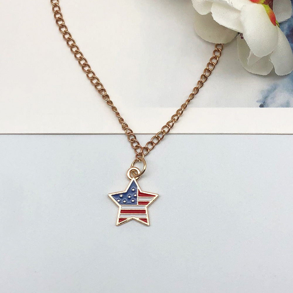Enamel Zinc Alloy American Flag Star Cross Charm Pendant for DIY Independence Day Earrings