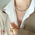 Disc Bead Necklace White Black Tiger Eye Amber Gold Accents view 3