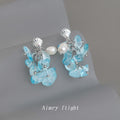 Silver Tone Aqua Chip Cluster Pearl And Shell Shape Drop Earrings view 4