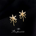 Gold CZ Starburst Firework Twisted Rope Bow Stud Earrings view 3