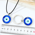 Round Blue Evil Eye Cord Necklace and Split Ring Keychain view 4