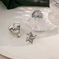 Silver Tone Open Rings Oni Mask Eagle Head Star Motifs view 1