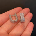 White Gold Tone Double Row Baguette U Shape Hoop Earrings view 2