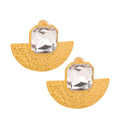 Gold Textured Fan Glass Stone Necklace And Stud Earrings view 5