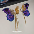 Purple Embroidered Butterfly Earrings with Gold Tone Tassels view 4