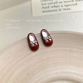 Red Enamel Mini Shoe Stud Earrings Silver Bow Accent view 4