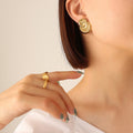 Vintage Twisted Shell Fan Stud Earrings Gold Steel view 1