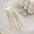 White Rose Gold Multichain Extra Long Stud Earrings view 3