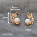 Gold Leaf Branch Imitation Pearl Stud Earrings Pair view 4