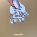 Silver Crystal Bow And Pearl Stud Earrings Statement Jewelry view 2
