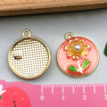 Enamel Zinc Alloy Round Flower Enamel Charm Pendants