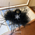Black Floral Hair Claw With Pearl Like Center And Crystal Chain Fringe view 4