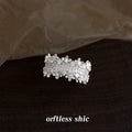 Silver Tone Clear Stone Floral Edge Wide Open Ring For Women view 4