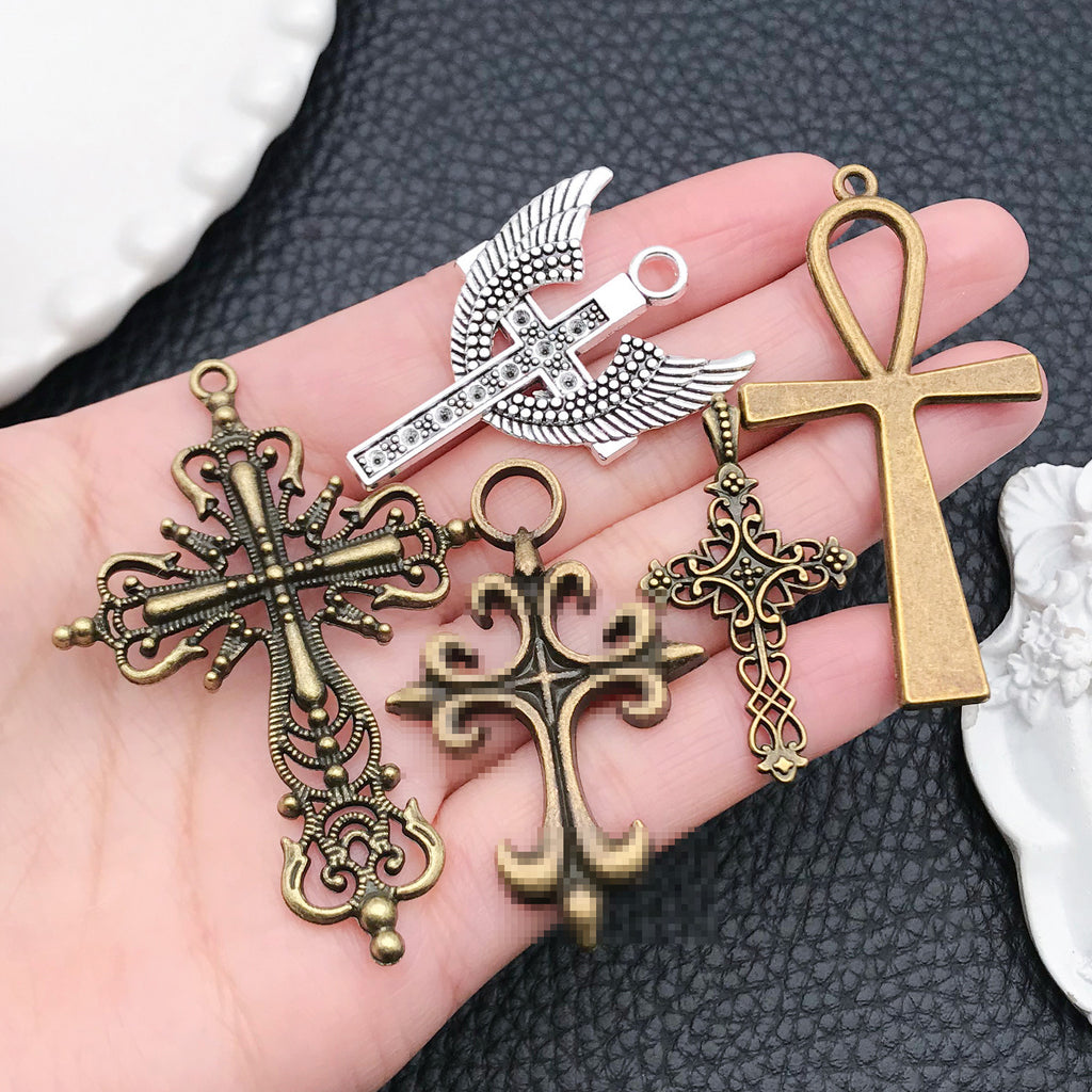 Antique Silver Zinc Alloy Cross Rose Charm Pendant for DIY Keychain Necklace Bracelet Jewelry