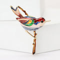 Painted Bird on Branch Enamel Brooch in Purple or Red view 2