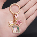 Pink Mushroom House Butterfly and Flower Enamel Charm Keychain view 4