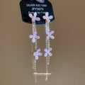 Pastel Flower and Chain Tassel Stud Earrings in Three Colors view 4