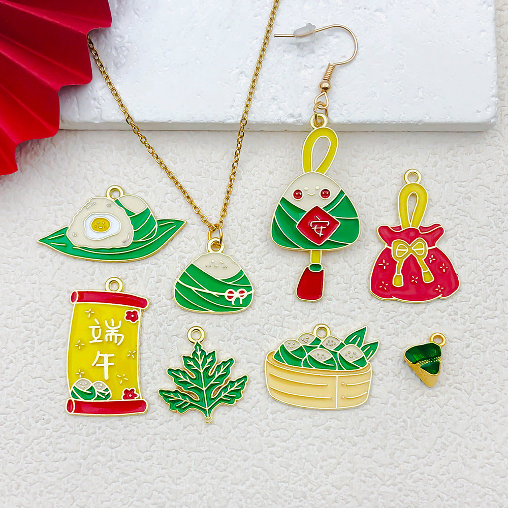 Zinc Alloy Chinese Style Panda Zongzi Lucky Bag Bear Cat Charm Pendant for DIY Keychain Earrings