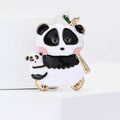 Panda Holding Cub Enamel Brooch in Blue or Black Accents view 2
