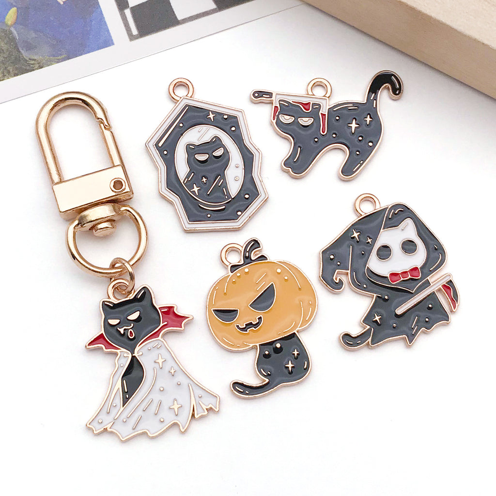 Zinc Alloy Halloween Bat Black Cat Charm Pendant for Keychain Necklace Earrings DIY