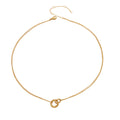 Gold Dual Interlocking Circle Pendant Chain Necklace view 5